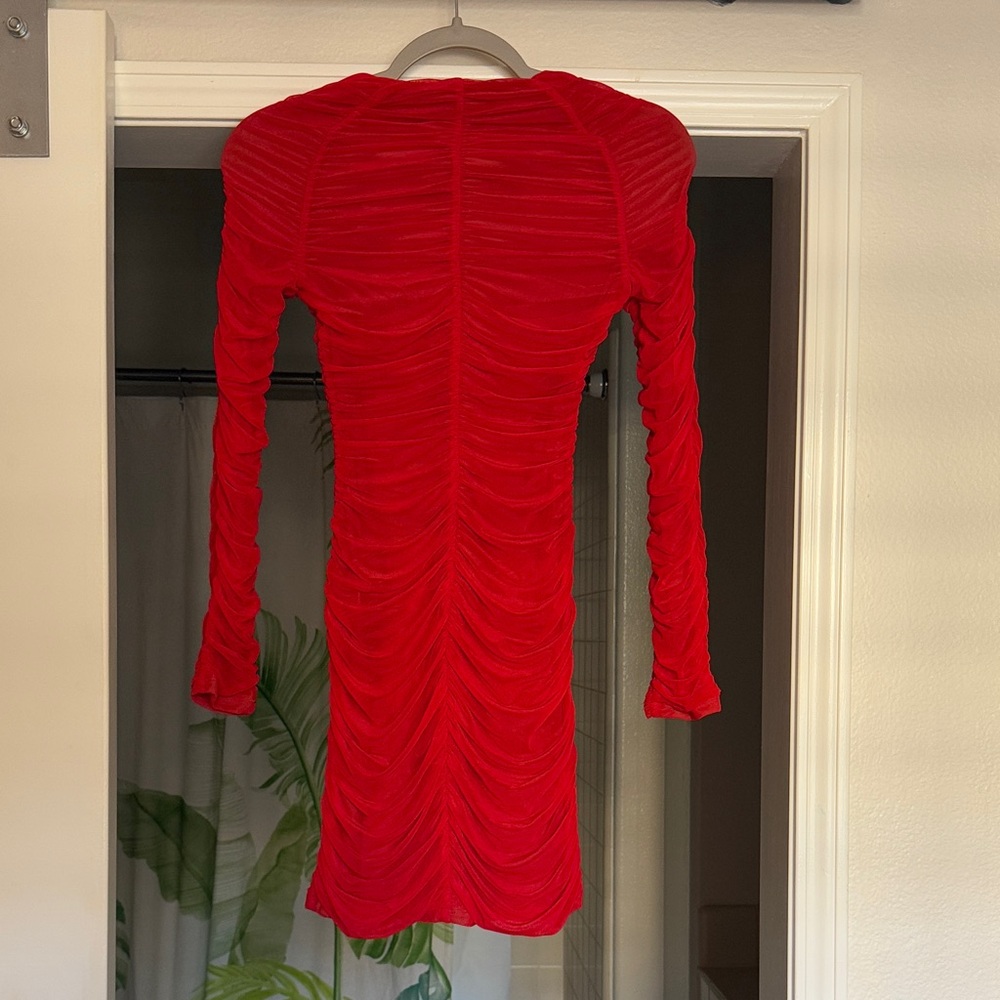 Chic Red Ruched Mini Dress - Picture 2 of 2